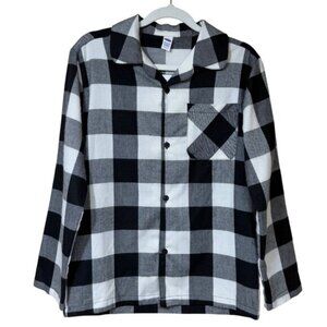 Old Navy Pajama Shirt Buffalo Plaid Black White Youth  XL/14-16